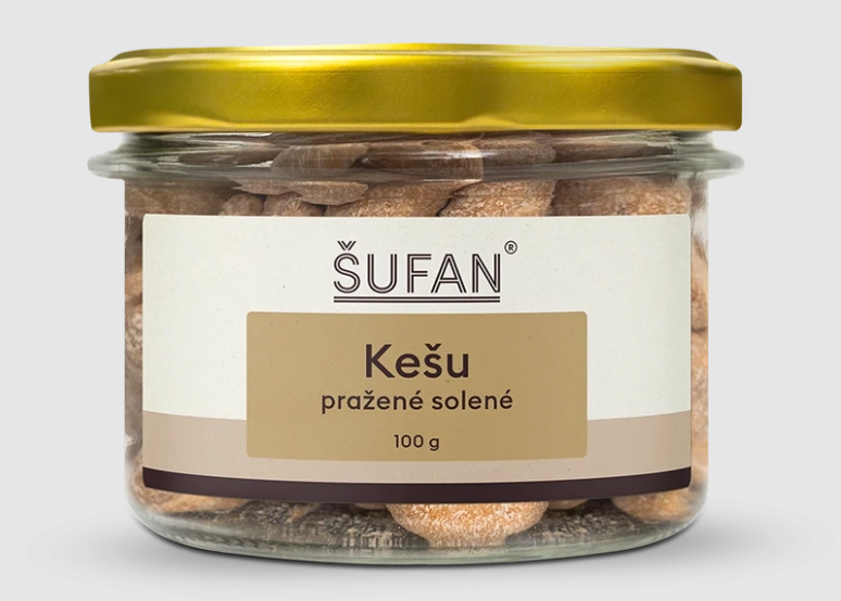 Pražené solené kešu oříšky 100g Šufan